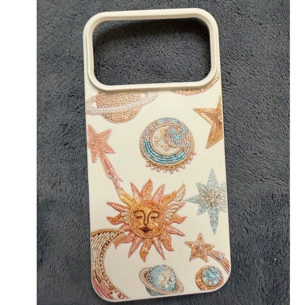 iPhone 17 Pro Max Cream New Celestial 2D Embroidery Sun Moon - Picture 3 of 5